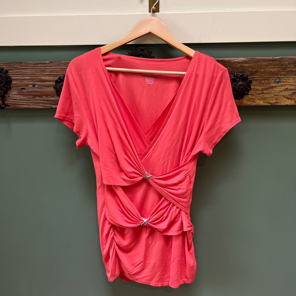 Miraclesuit Everyday Shapewear Coral Pink Twist‎ Front Ruched V-Neck Top Large